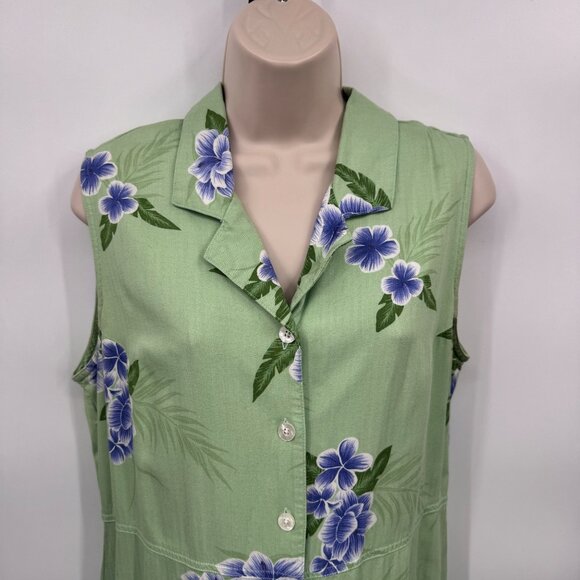 Vintage Hawaiian‎ Maxi Dress Womens 12 Rayon Green Purple Hibiscus Print Beachy - Picture 2 of 9